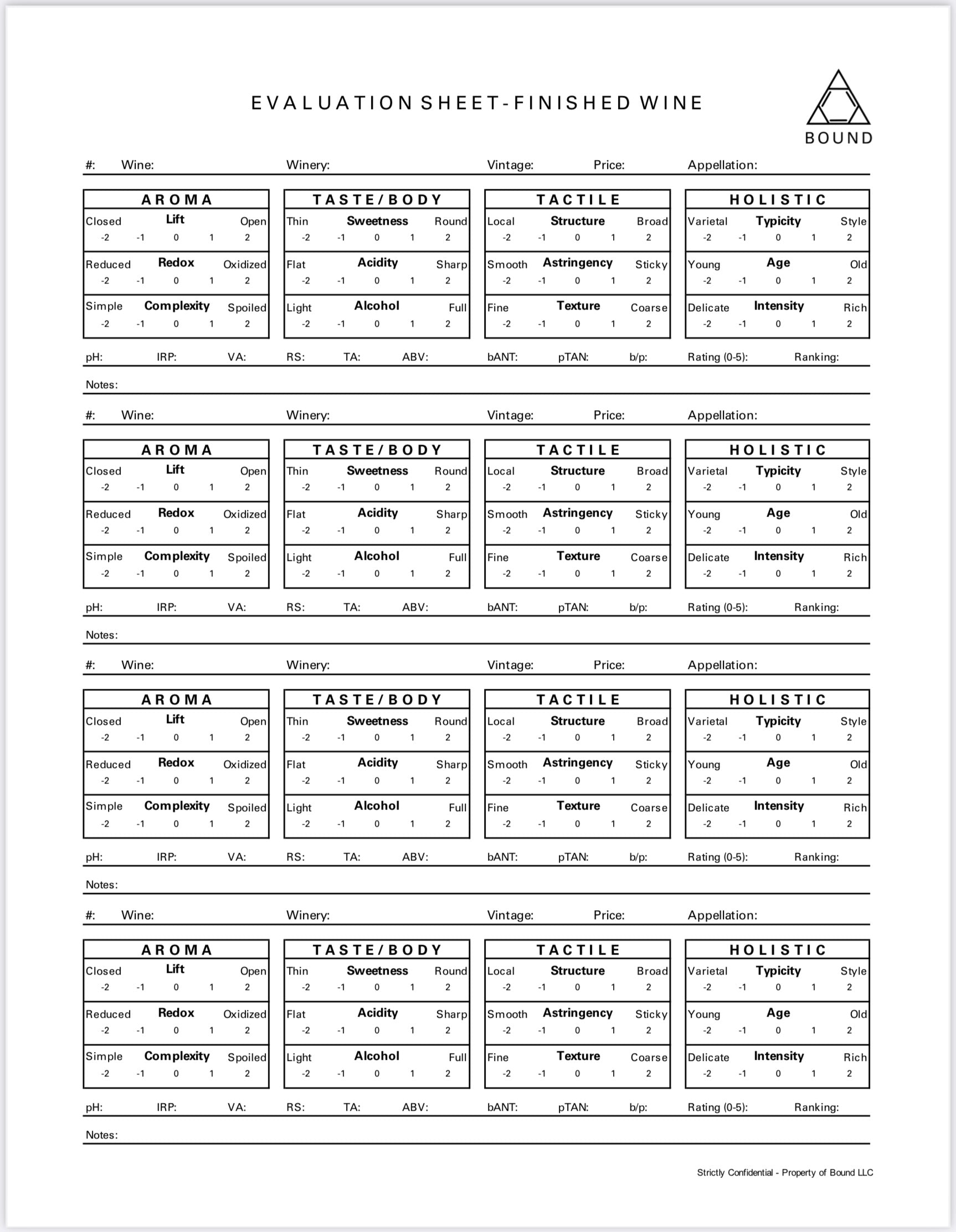 Finished Wine Evaluation Sheet